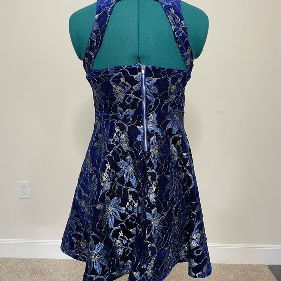 Miss Behave Girls Blue Velvet Dress - Picture 3 of 8